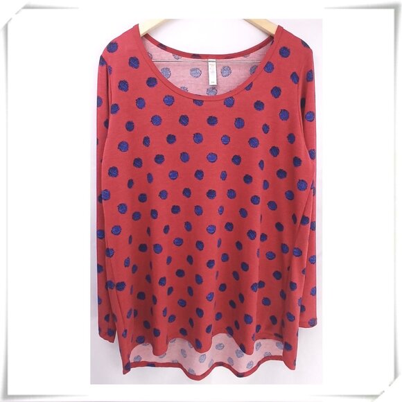 LuLaRoe Orange Circles Polka Dot High-Low Long Sleeve Top Blouse Tee EUC - Picture 1 of 5